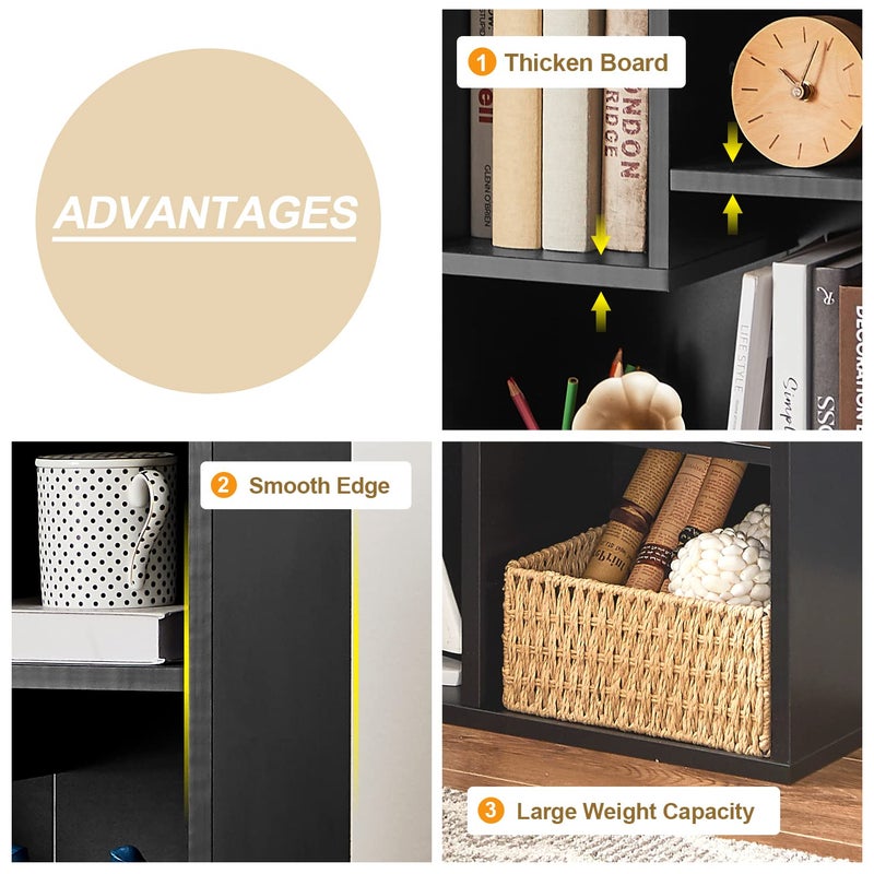 VECELO 3-Tier Small Bookcase, 4 Cube Bookshelf, Fits Tallest Hardwares, Modern Floor Standing Unit, Shelf Hold Up to 66 LBS for Living Room Bedroom, Vintage Black - Image 4