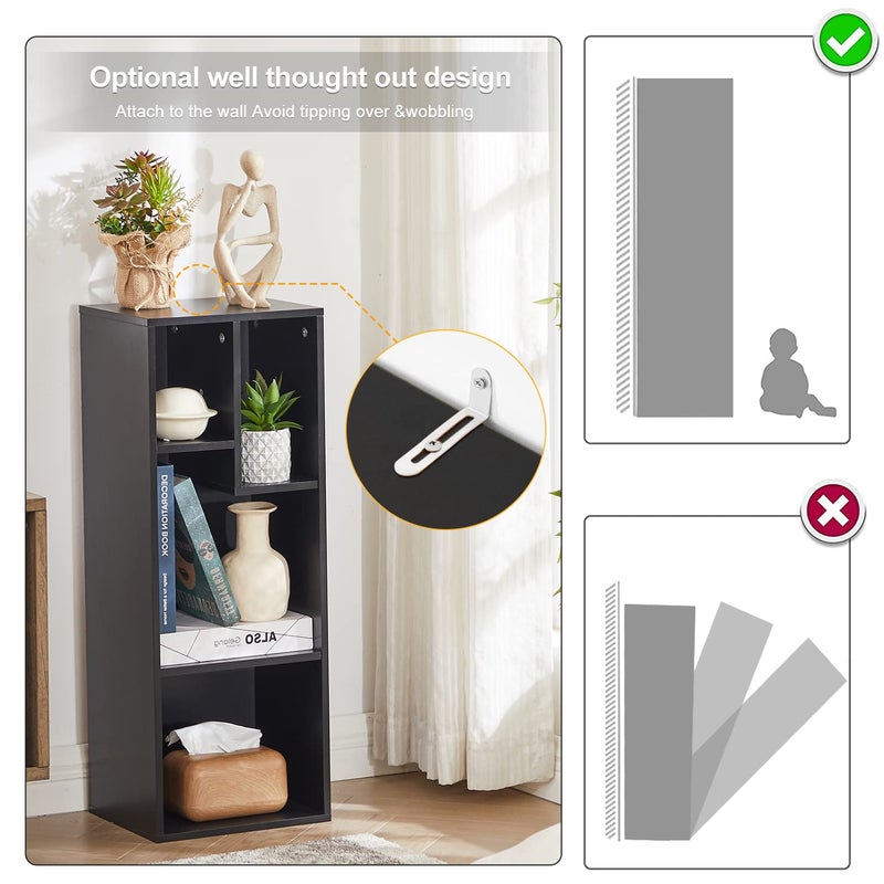 VECELO 3-Tier Small Bookcase, 4 Cube Bookshelf, Fits Tallest Hardwares, Modern Floor Standing Unit, Shelf Hold Up to 66 LBS for Living Room Bedroom, Vintage Black - Image 5