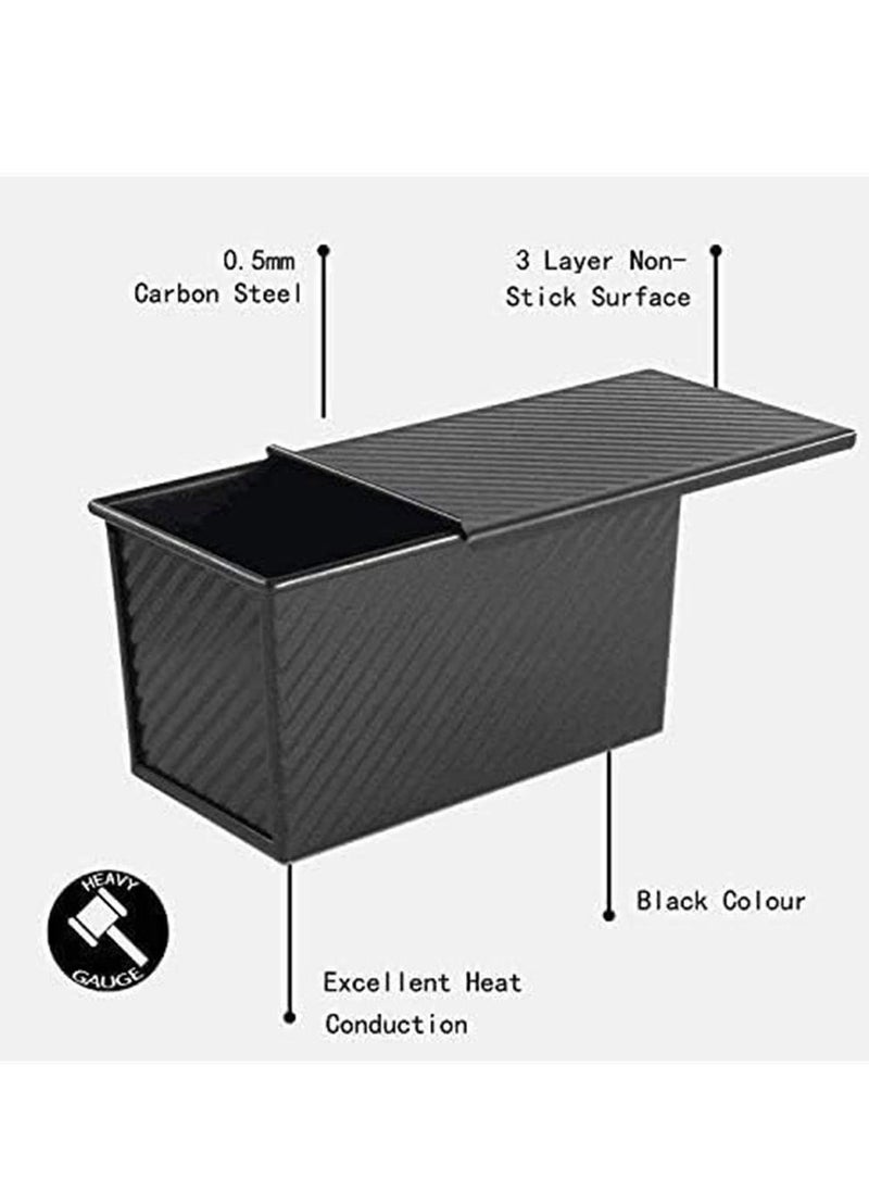 Generic - Pullman Loaf Pan with Lid, 1 lb Dough Capacity Non-Stick Bread Pan Carbon Steel Bakeware Toast Mold with Cover for Baking Bread - Black - Image 1