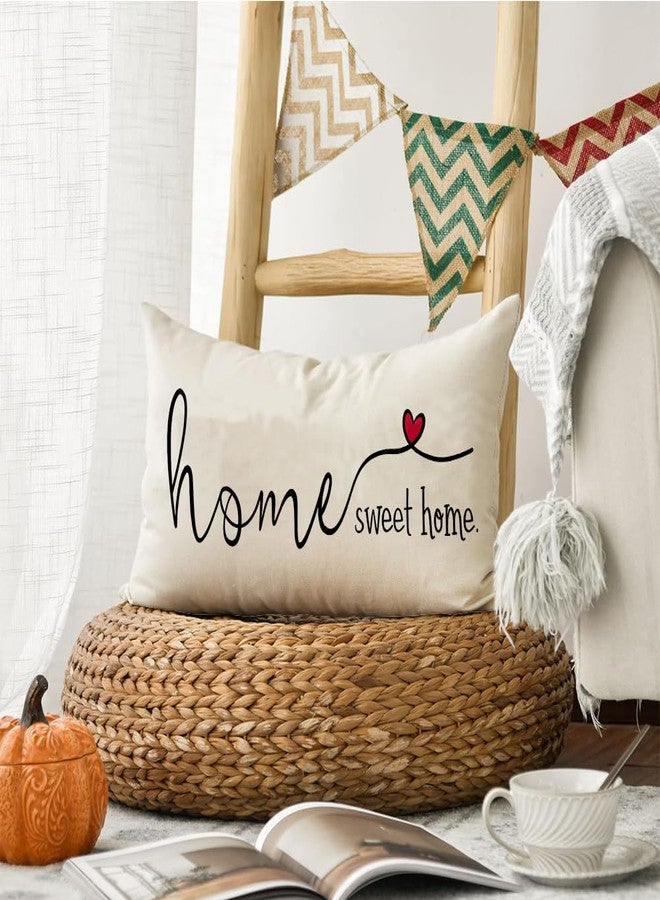RABUSOFA Home Sweet Home Quotes Lumbar Throw Pillow Covers, 12x20 Inch Farmhouse Red Heart Decorative Cushion Case for Sofa Couch Single No Insert - Image 3