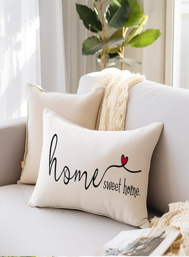 RABUSOFA Home Sweet Home Quotes Lumbar Throw Pillow Covers, 12x20 Inch Farmhouse Red Heart Decorative Cushion Case for Sofa Couch Single No Insert - Image 2