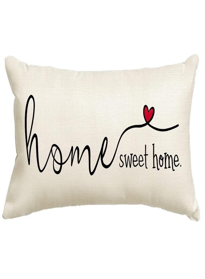 RABUSOFA Home Sweet Home Quotes Lumbar Throw Pillow Covers, 12x20 Inch Farmhouse Red Heart Decorative Cushion Case for Sofa Couch Single No Insert - Image 1