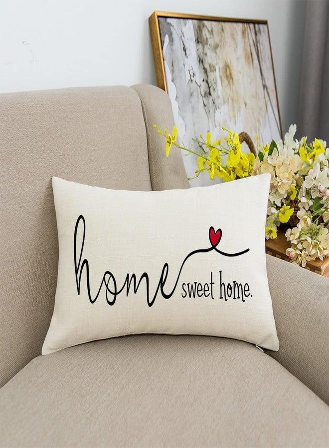 RABUSOFA Home Sweet Home Quotes Lumbar Throw Pillow Covers, 12x20 Inch Farmhouse Red Heart Decorative Cushion Case for Sofa Couch Single No Insert - Image 5