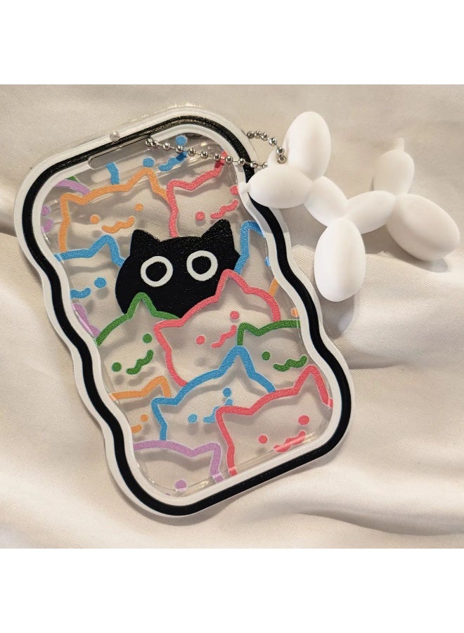 NIBEMINENT 1 - Piece Colorful Line Cat Kpop Photo Card Holder Pendant Key Chain ID Badge Holder ID Card Holder Photo Card Protector for School ID Office ID Access Card for Women Girls