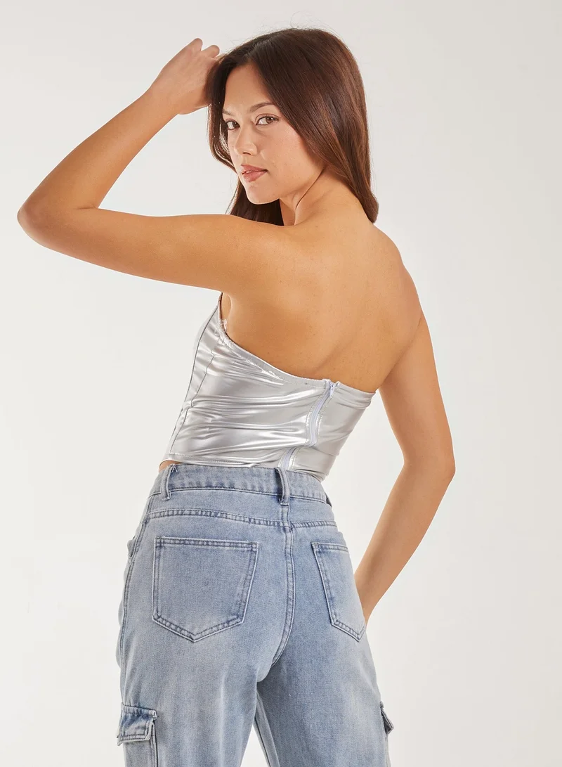 بينك فانيلا Metallic Corset Top