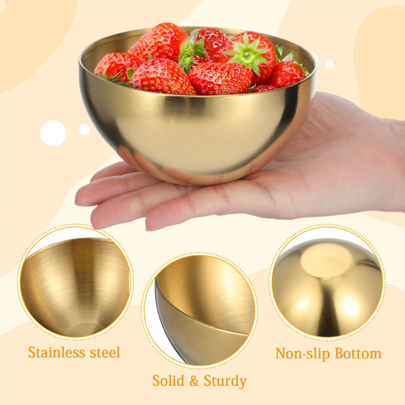 2Pcs Gold Stainless Steel Salad Bowls Snack Containers For Kitchen Dining - Image 4