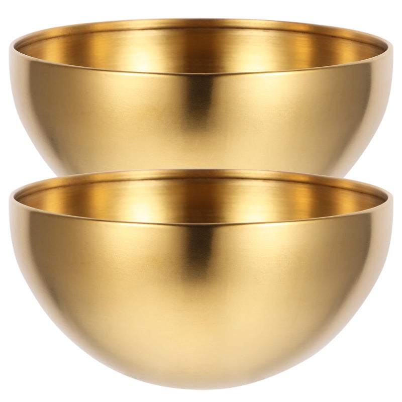 2Pcs Gold Stainless Steel Salad Bowls Snack Containers For Kitchen Dining - Image 2