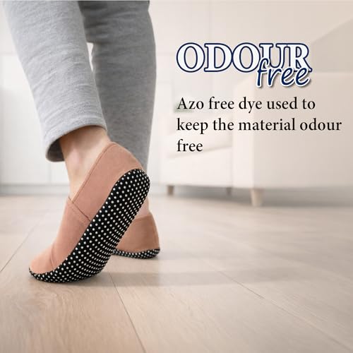 Footmate Ankle Length Slipper Socks For Men & Women - 2 Pair Pack, Cotton Blend House or Floor Socks with Anti-Skid Rubber Grip, Booties For Indoor Use - Brown, (Size - 9 to 11 Feet) - Image 2
