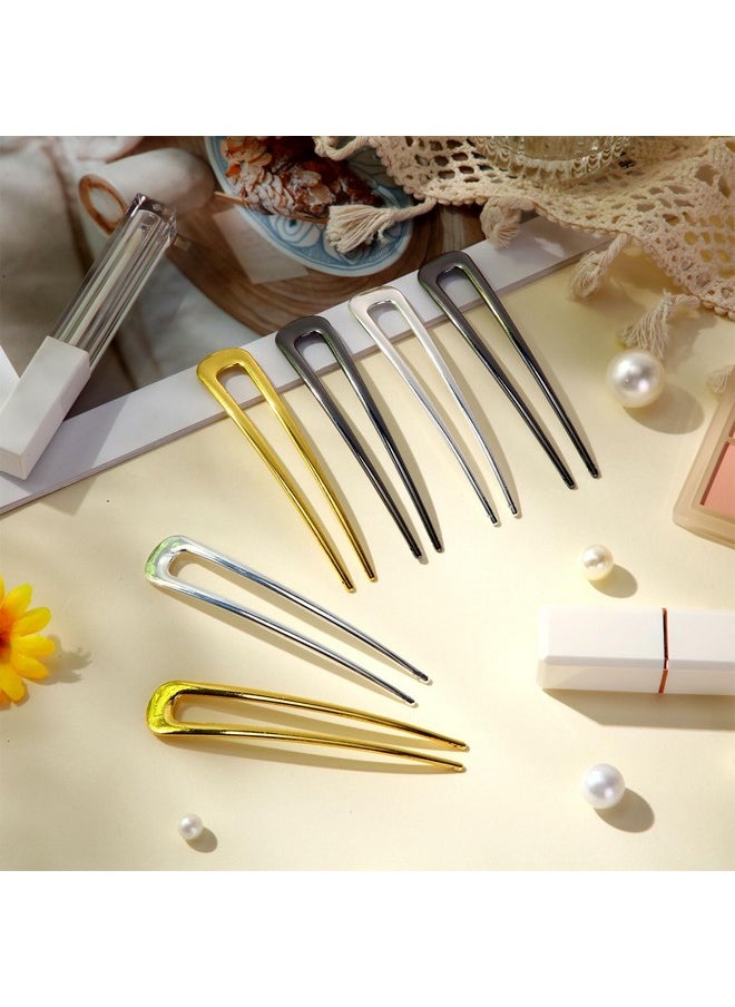 WILLBOND WILLBOND 6 Pieces Hair Pins Simple Metal U Shaped French Gold Hair Fork Sticks 2 Prong Updo Chignon Pins for Women Lady Buns Accessories(Gold, Silver, Black)  - Image 5