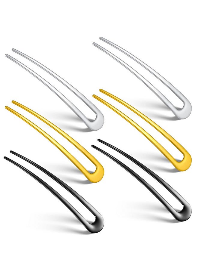 WILLBOND WILLBOND 6 Pieces Hair Pins Simple Metal U Shaped French Gold Hair Fork Sticks 2 Prong Updo Chignon Pins for Women Lady Buns Accessories(Gold, Silver, Black)  - Image 1