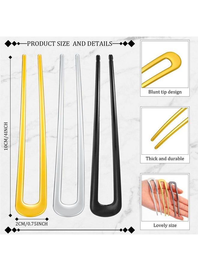 WILLBOND WILLBOND 6 Pieces Hair Pins Simple Metal U Shaped French Gold Hair Fork Sticks 2 Prong Updo Chignon Pins for Women Lady Buns Accessories(Gold, Silver, Black)  - Image 2