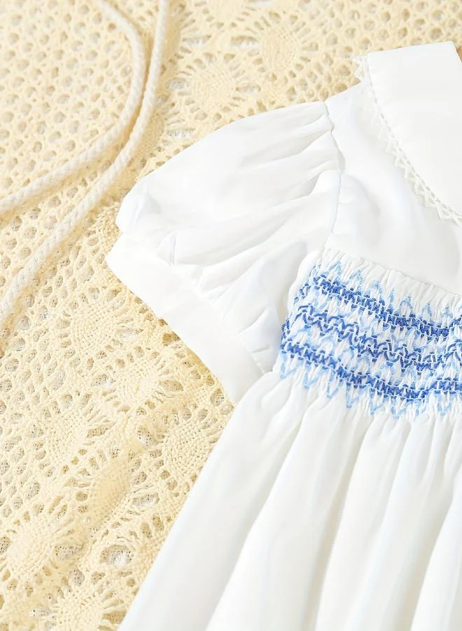 تايك تو Take Two Girls White Smocked Dress with Peter Pan Collar