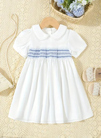 Take Two Girls White Smocked Dress with Peter Pan Collar