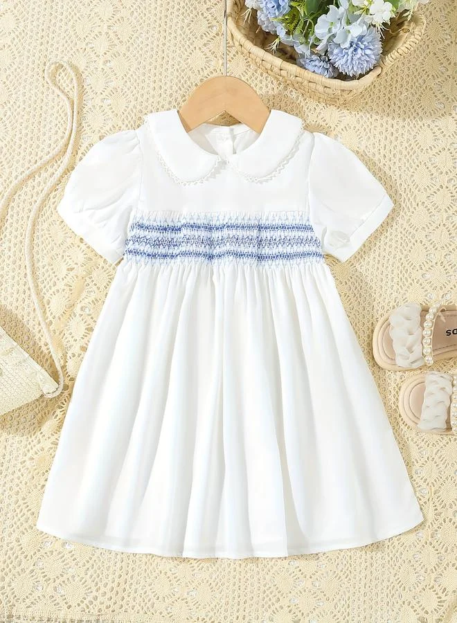 تايك تو Take Two Girls White Smocked Dress with Peter Pan Collar