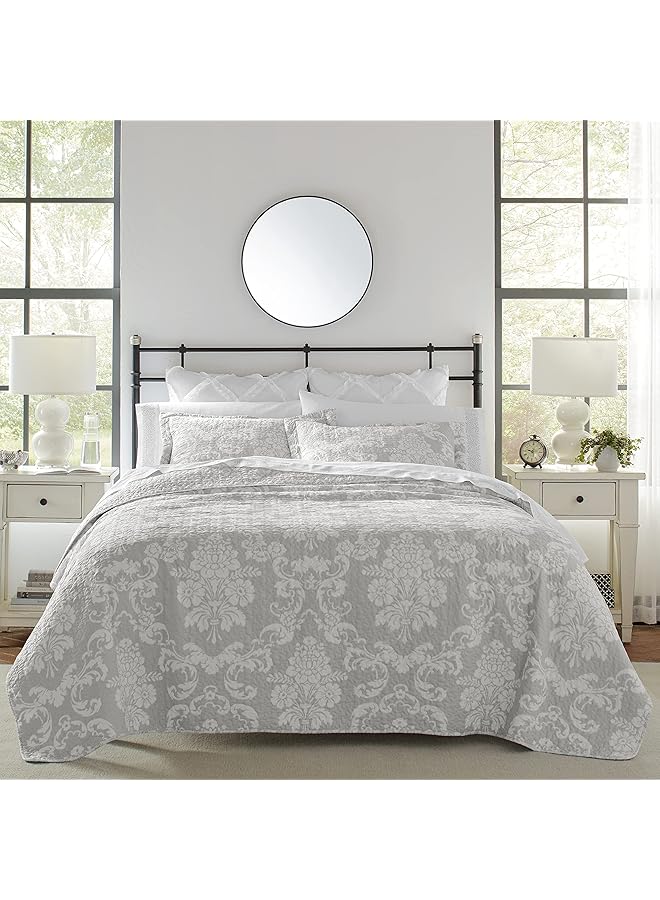LAURA ASHLEY Quilt Set Cotton Reversible Bedding With Matching Shams Lightweight Home Decor Ideal For All Seasons Twin Venetia Gray - Image 1