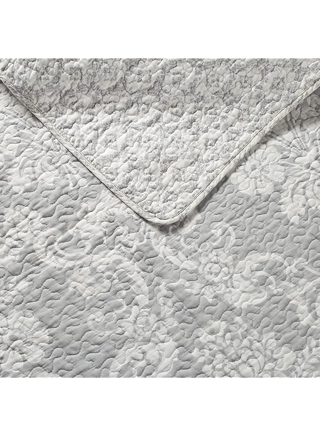 LAURA ASHLEY Quilt Set Cotton Reversible Bedding With Matching Shams Lightweight Home Decor Ideal For All Seasons Twin Venetia Gray - Image 3