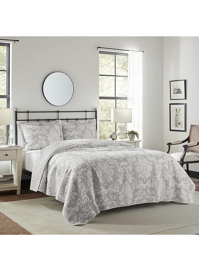LAURA ASHLEY Quilt Set Cotton Reversible Bedding With Matching Shams Lightweight Home Decor Ideal For All Seasons Twin Venetia Gray - Image 2