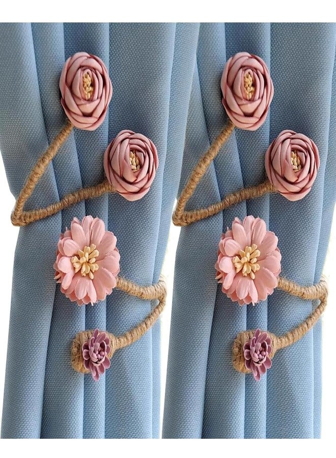 Primst 2 Pieces Flexible Curtain Tiebacks Clips Twist Bough Flower Curtain Tie Backs for Home, Bedroom and Living Room, Decorative Curtain Holders for Drapes Drapery Window (Pink) - Image 1