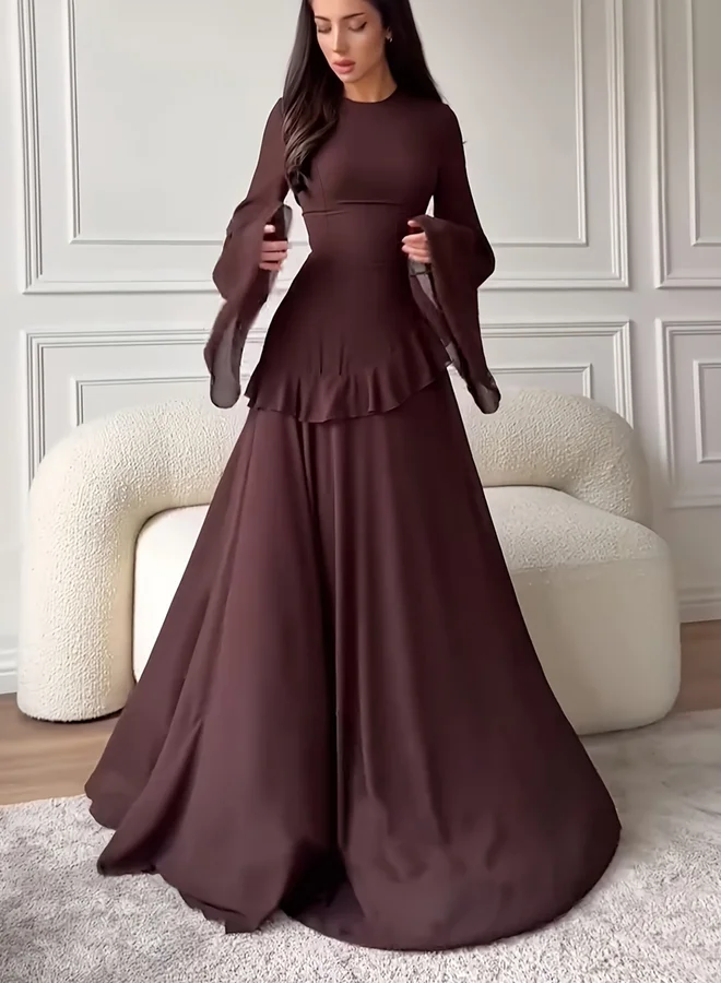 تايك تو فستان طويل بحافة واسعة سادة ومكشكش