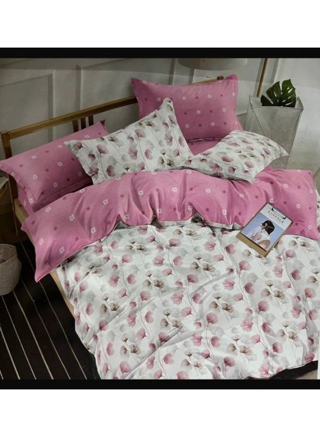 طقم مفروشات فاخر بحجم كينج مكون من 6 قطع - تصميم بسيط، غطاء لحاف 220×240 سم مع شرشف مطاطي و4 أغطية وسائد