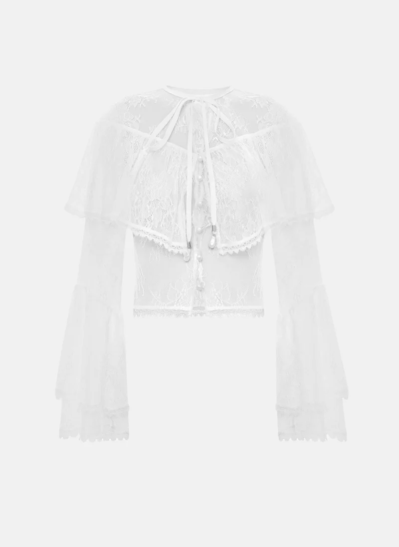 Lichi Lace blouse with ruffles and collar ties