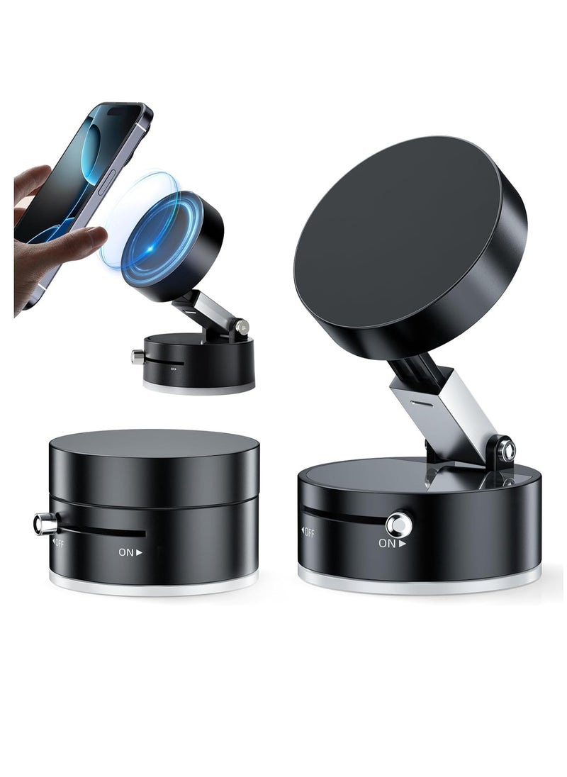 Zefzon - Foldable Vacuum Suction Magnetic Car Phone Holder,360° Rotatable and Adjustable Suction Phone Mount, Strong Suction Cup Magnetic Mobile Holder for all phones /Mirror/Gym - Image 1