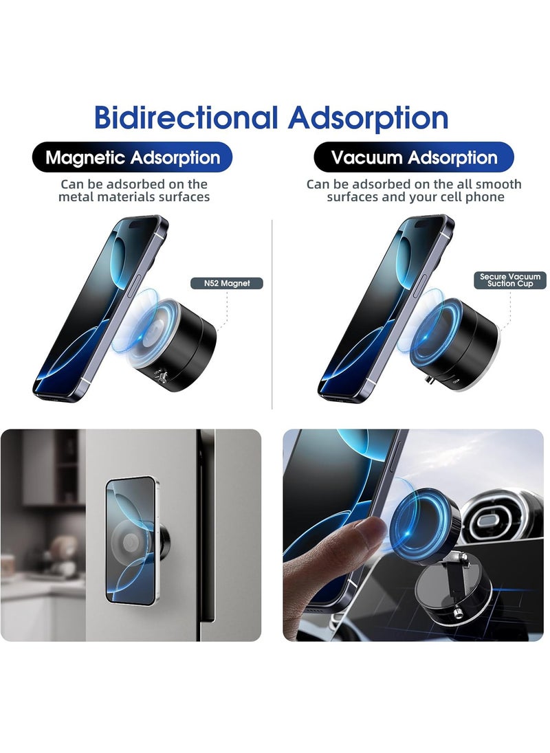 Zefzon - Foldable Vacuum Suction Magnetic Car Phone Holder,360° Rotatable and Adjustable Suction Phone Mount, Strong Suction Cup Magnetic Mobile Holder for all phones /Mirror/Gym - Image 1