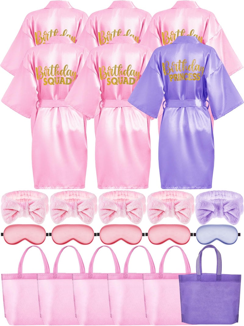 Sintuff 24 Pcs Kids Spa Party Supplies for Girls 6 Spa Party Robes 6 Tote Bags 6 Headbands 6 Eye MasksSize 10Purple Birthday