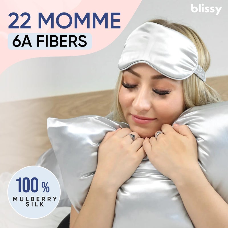 Blissy Silk Pillowcase - 100% Pure Mulberry Silk - 22 Momme 6A High-Grade Fibers - Silk Pillow Cover for Hair & Skin - Regular, Queen & King (Silver, Standard) - Image 2