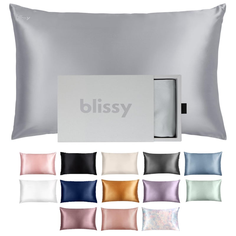 Blissy Silk Pillowcase - 100% Pure Mulberry Silk - 22 Momme 6A High-Grade Fibers - Silk Pillow Cover for Hair & Skin - Regular, Queen & King (Silver, Standard) - Image 1