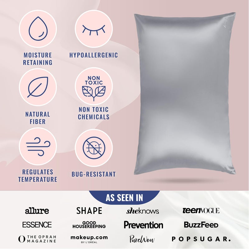 Blissy Silk Pillowcase - 100% Pure Mulberry Silk - 22 Momme 6A High-Grade Fibers - Silk Pillow Cover for Hair & Skin - Regular, Queen & King (Silver, Standard) - Image 5