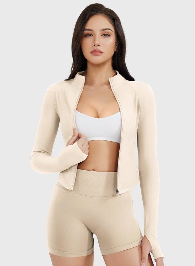 YEOREO SoftHue Women's Athletic Jacket Cropped Long Sleeve Workout Top Zip Up Gym Compression Shirts with Thumb Holes - Image 2