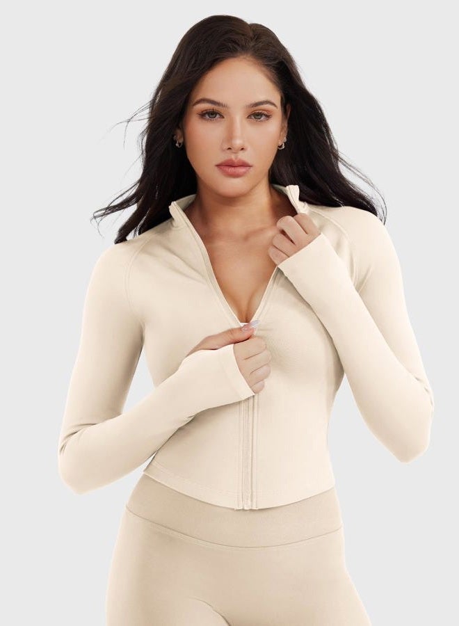 YEOREO SoftHue Women's Athletic Jacket Cropped Long Sleeve Workout Top Zip Up Gym Compression Shirts with Thumb Holes - Image 4