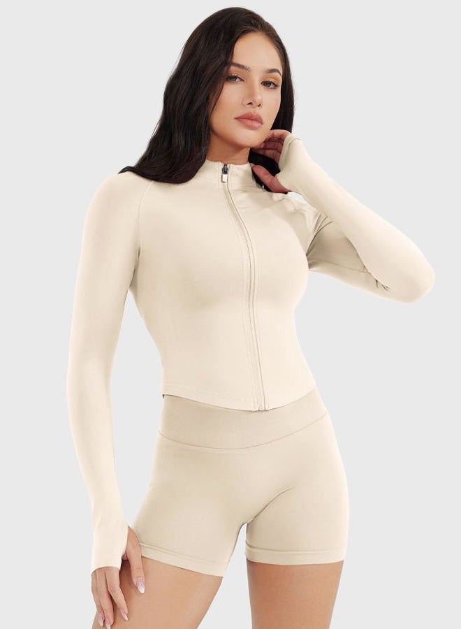 YEOREO SoftHue Women's Athletic Jacket Cropped Long Sleeve Workout Top Zip Up Gym Compression Shirts with Thumb Holes - Image 5