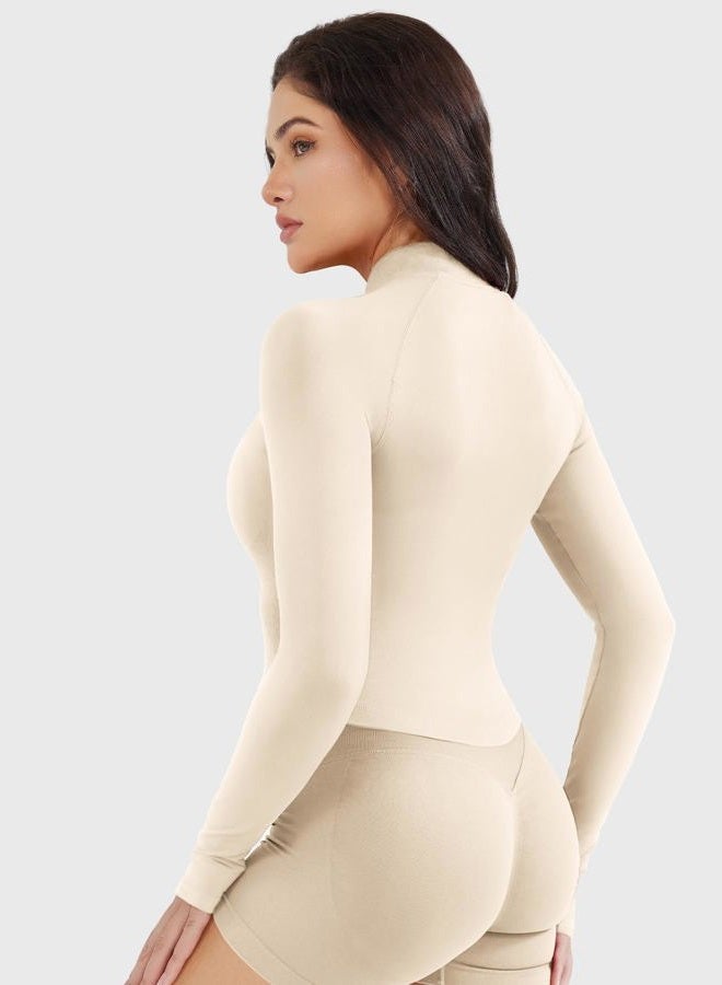 YEOREO SoftHue Women's Athletic Jacket Cropped Long Sleeve Workout Top Zip Up Gym Compression Shirts with Thumb Holes - Image 3