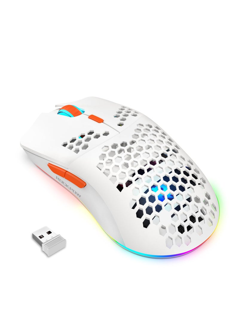 Rock Pow - Wireless Gaming Mouse Honeycomb Ultralight 6 Programmable Buttons Adjustable DPI Ergonomic Wireless Mouse RGB Backlight Optical Sensor Rechargeable Gaming Mice Mouse for Laptop Computer PC MAC - Image 1