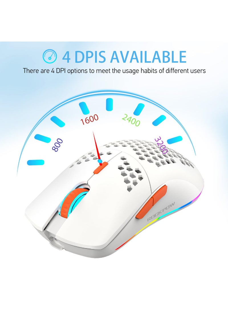 Rock Pow - Wireless Gaming Mouse Honeycomb Ultralight 6 Programmable Buttons Adjustable DPI Ergonomic Wireless Mouse RGB Backlight Optical Sensor Rechargeable Gaming Mice Mouse for Laptop Computer PC MAC - Image 1