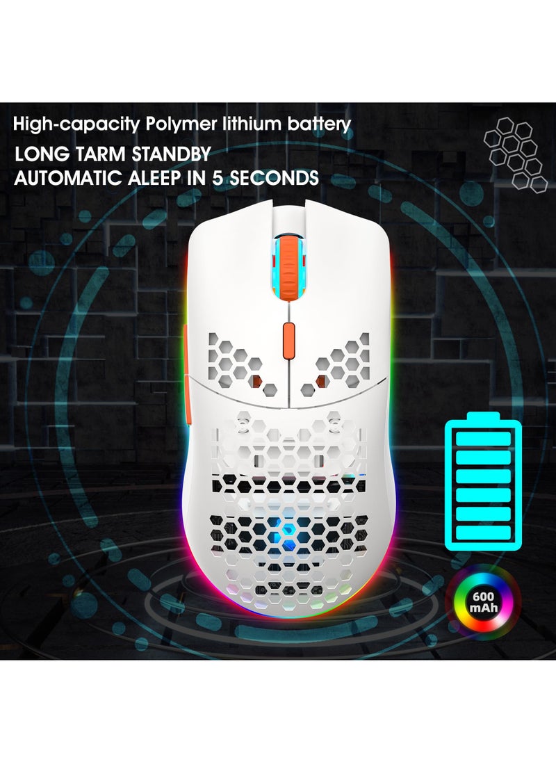 Rock Pow - Wireless Gaming Mouse Honeycomb Ultralight 6 Programmable Buttons Adjustable DPI Ergonomic Wireless Mouse RGB Backlight Optical Sensor Rechargeable Gaming Mice Mouse for Laptop Computer PC MAC - Image 1
