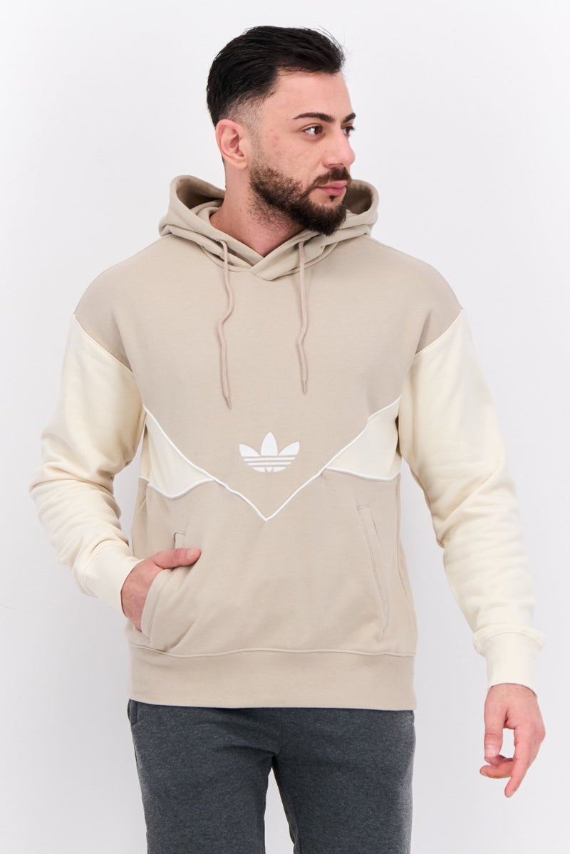 adidas Originals Men Sportswear Fit Embroidered Logo Long Sleeves Outdoor Sweatshirt, Tan - Image 1