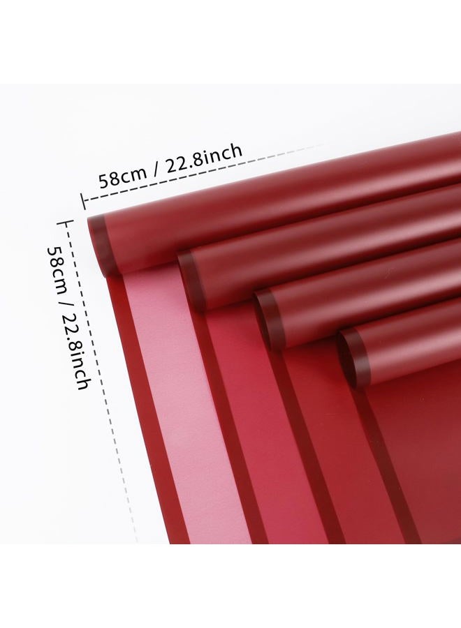 FUHITIM 20 Sheets Flower Wrapping Paper - Waterproof Floral Gift Packaging Paper for DIY Crafts，Florist Supplies Packaging Paper for Wedding Birthday Gift (Transparent Wine Red) - Image 2