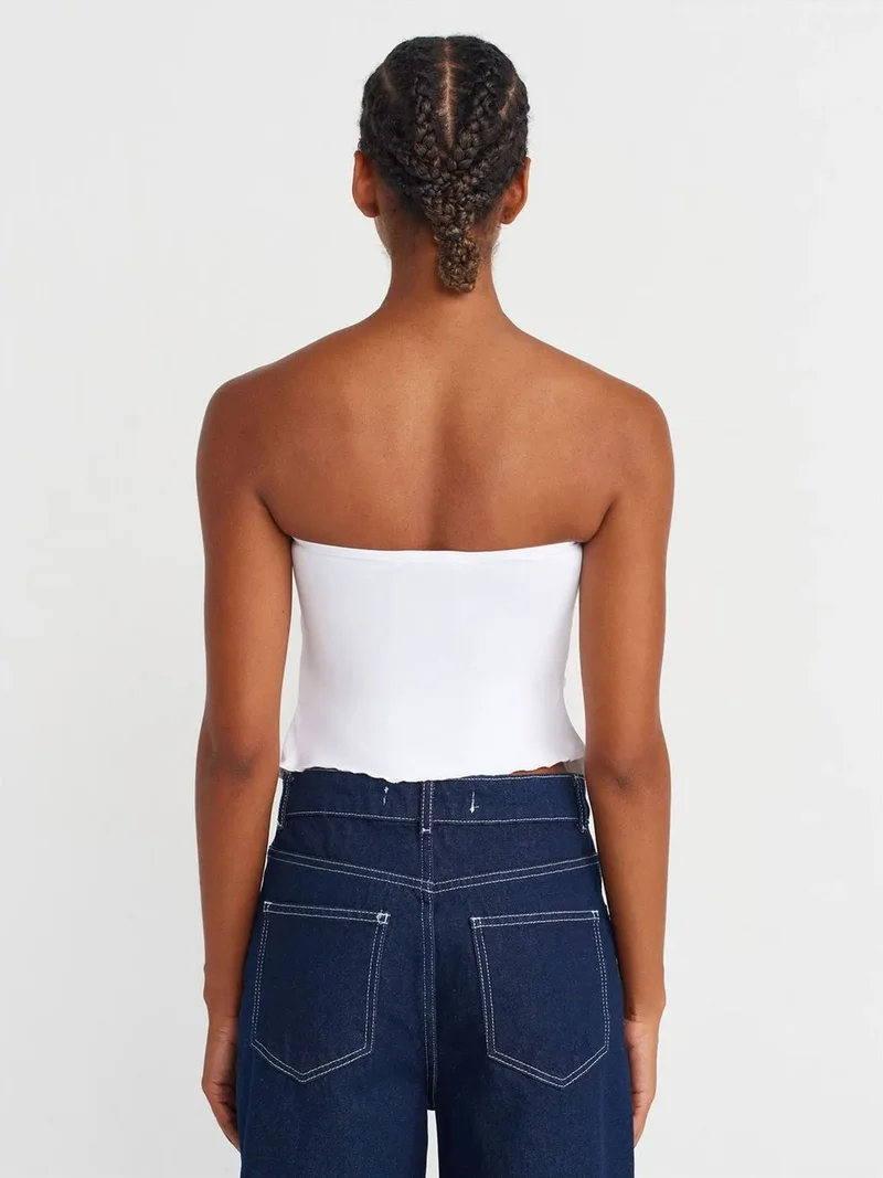 ديلفين Dilvin Women’s Strapless Crop Blouse With Tie Detail