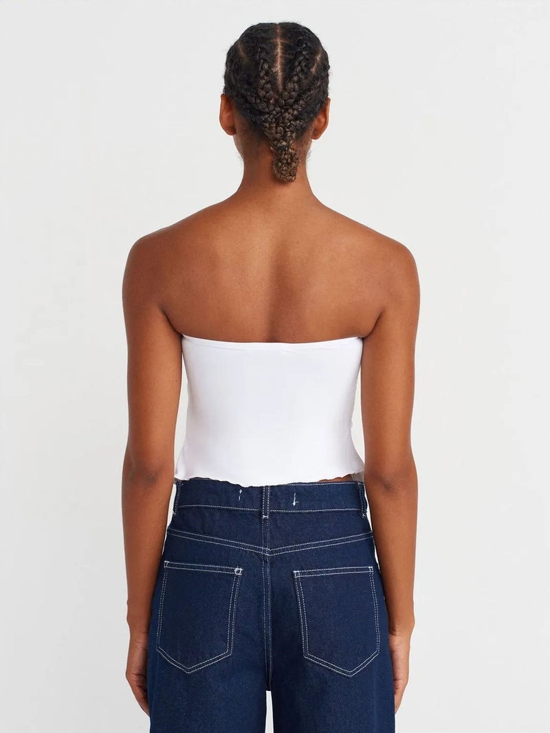 DILVIN Women’s Strapless Crop Blouse With Tie Detail - Image 2