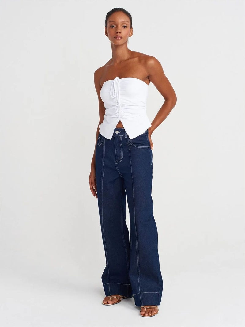 DILVIN Women’s Strapless Crop Blouse With Tie Detail - Image 4
