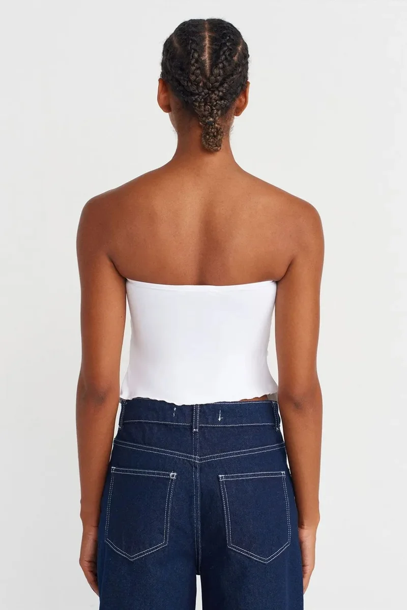 Dilvin White DILVIN Women’s Strapless Crop Blouse With Tie Detail for Women | Best Price UAE