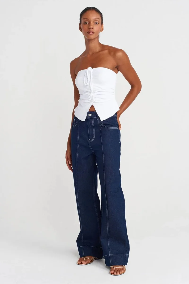 Dilvin White DILVIN Women’s Strapless Crop Blouse With Tie Detail for Women | Best Price UAE