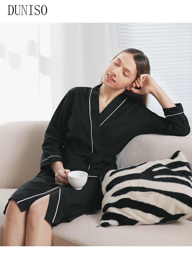 DUNISO Women's Waffle Kimono Bathrobe Short Sleeve Sleepwear Spa Robe Nightwear Nightgown Women Water Bathrobe Bridesmaid Robes Dressing Gown Autumn Robe - Image 5