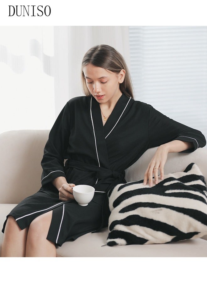 DUNISO Women's Waffle Kimono Bathrobe Short Sleeve Sleepwear Spa Robe Nightwear Nightgown Women Water Bathrobe Bridesmaid Robes Dressing Gown Autumn Robe - Image 2