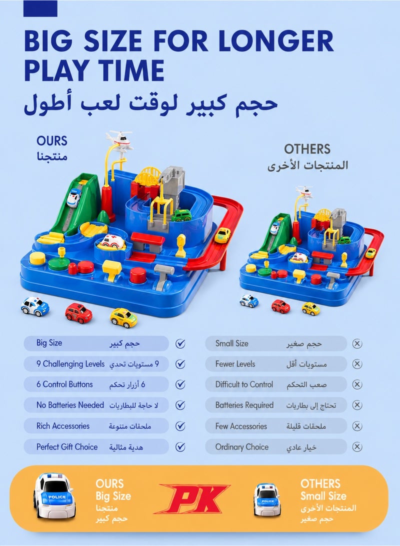 GOOGO Kids Car Adventure Toy, Cars Race Track Toys with 5 Toy Cars, Race Track Vehicle Set, Fun Durable Adventure Vehicles Toy, Preschool Educational Interactive Toy, Easy to Install and Play, No Battery Required, Ideal Gift for Kids Aged 3+ - Image 2