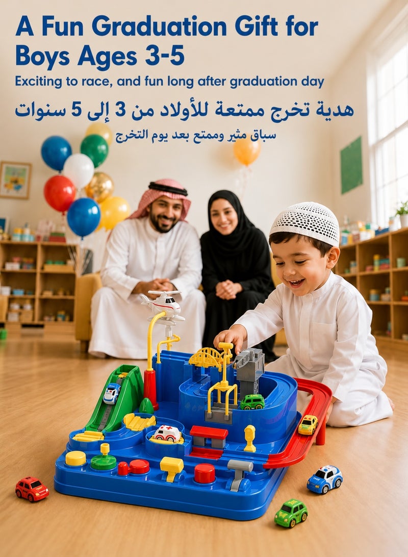 GOOGO Kids Car Adventure Toy, Cars Race Track Toys with 5 Toy Cars, Race Track Vehicle Set, Fun Durable Adventure Vehicles Toy, Preschool Educational Interactive Toy, Easy to Install and Play, No Battery Required, Ideal Gift for Kids Aged 3+ - Image 3