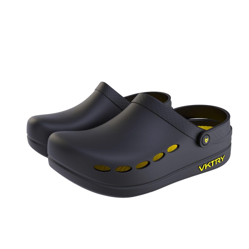 VKTRY Performance Recovery Clogs â€“ Cushioned EVA with Carbon Fiber Stability | Rocker Sole, Ventilated Comfort, Deep Heel Cup, Slip-Resistant Grip, Removable Strap, Black | US: M 6.5-7, W 7.5-8 - Image 1